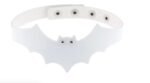 White bat PU leather choker necklace on a black background.