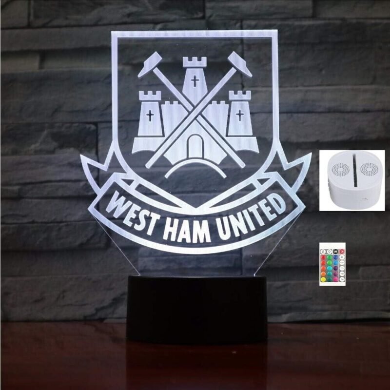 3D LED night light Australia with West Ham United design glowing.