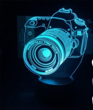 3D camera night light Australia online with camera image glowing in multiple colors.