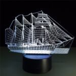 3D sail boat LED lamp glowing in a kids’ bedroom in Australia.
