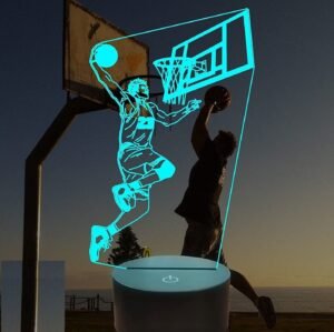 3D basketball slam dunk LED lamp glowing in a kids’ room in Australia.