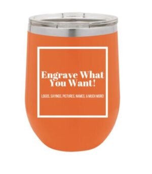 A personalised 12oz wine tumbler in black with engraving.