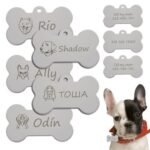 Silver personalised dog tag Australia on a dog collar.