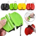 Black mini knife sharpener Australia with butterfly design.