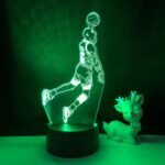 3D acrylic LED night light showing a basketball slam dunk in blue glow.