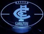 3D acrylic Carlton FC night light glowing in blue with the team logo.