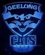 3D acrylic LED night light displaying the Geelong Cats logo in blue glow.