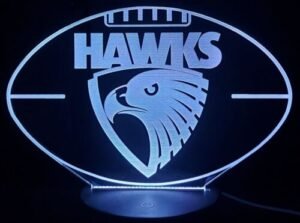 Australian sports LED night light with Hawthorn Hawks design glowing.