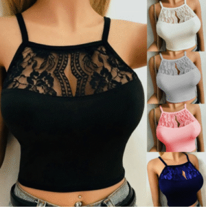 Women lace vest Australia in black with straps.