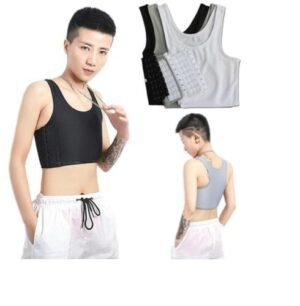 A black chest binder tank top on a woman.
