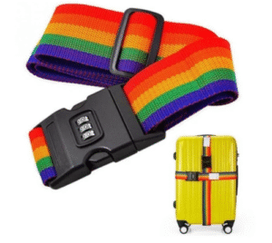 Baggage belt travel rainbow adjustable luggage strap Australia in use.