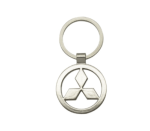 A zinc alloy mitsubishi 3d keychain with car badge.