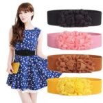 White rose waist belt Australia on a dress.