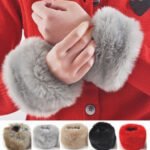 Black fluffy faux fur cuffs Australia worn as arm warmers.