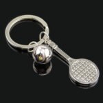 Silver tennis racket keychain for men with a sleek design.
