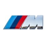 A chrome bmw side emblem badge sticker on a car.