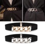 Gold fashion women waist belts adjustable stretch Australia with decorative chain on a dress.