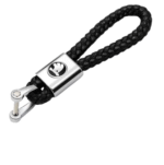 A black leather keychain with Skoda Octavia 3D logo.
