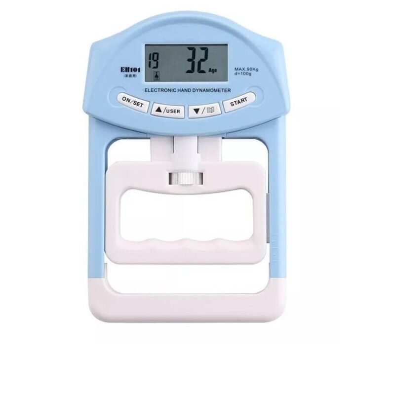 Digital hand dynamometer Australia in grey measuring grip strength.